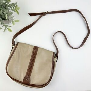 Liz Claiborne Vintage Crossbody Bag Beige with Brown Strap and Details